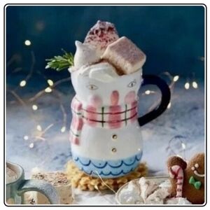 NWT/ANTHROPOLOGIE/"BIRD CAN FOX" Handpainted Snowman Mug